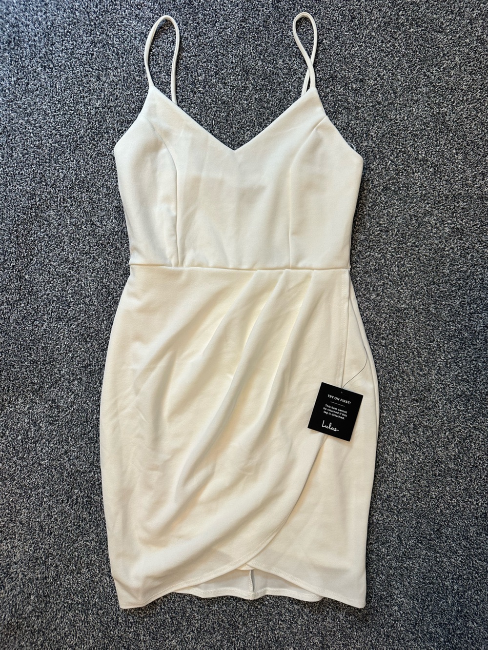 Lulu's Cream Bodycon Wrap-Front Mini Dress